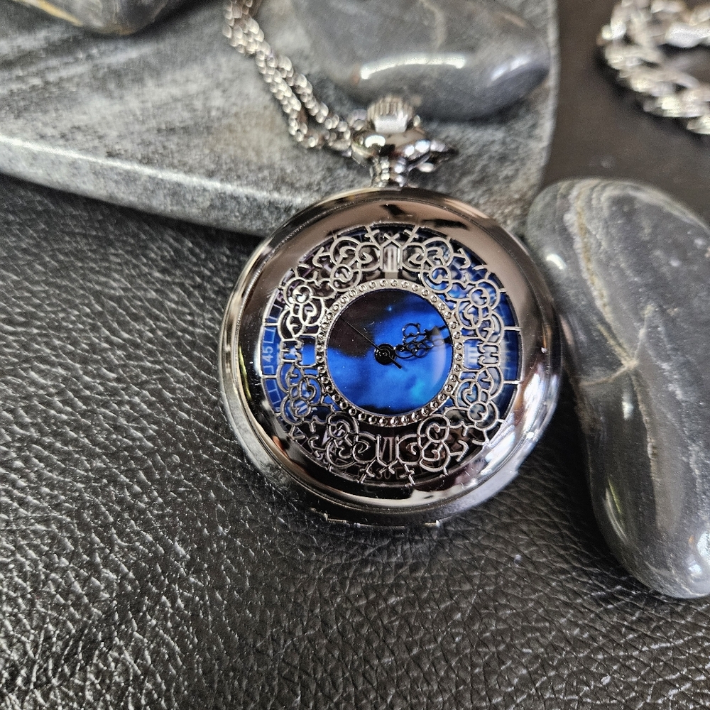 Black Silver Filigree Pocket Watch